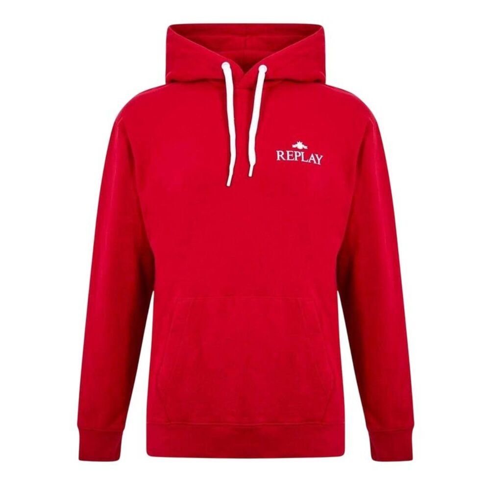 Replay Mens Logo Cotton Hoodie / Red
